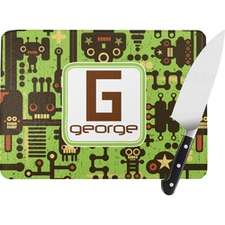 Industrial Robot 1 Rectangular Glass Cutting Board - Large - 15.25"x11.25" w/ Name and Initial