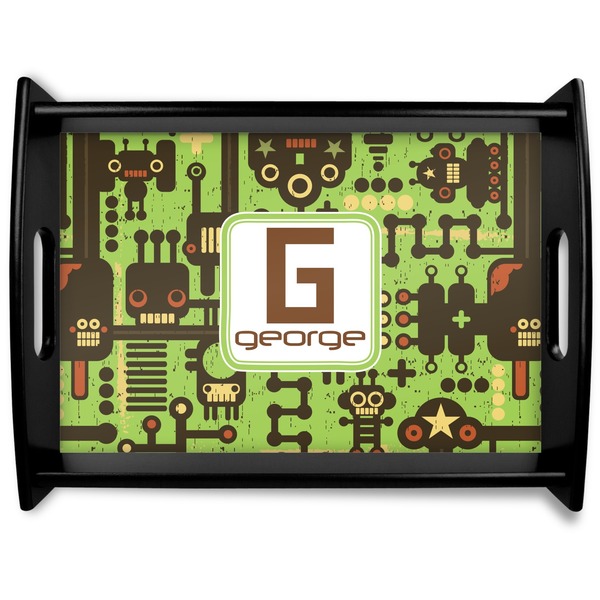 Custom Industrial Robot 1 Black Wooden Tray - Large (Personalized)