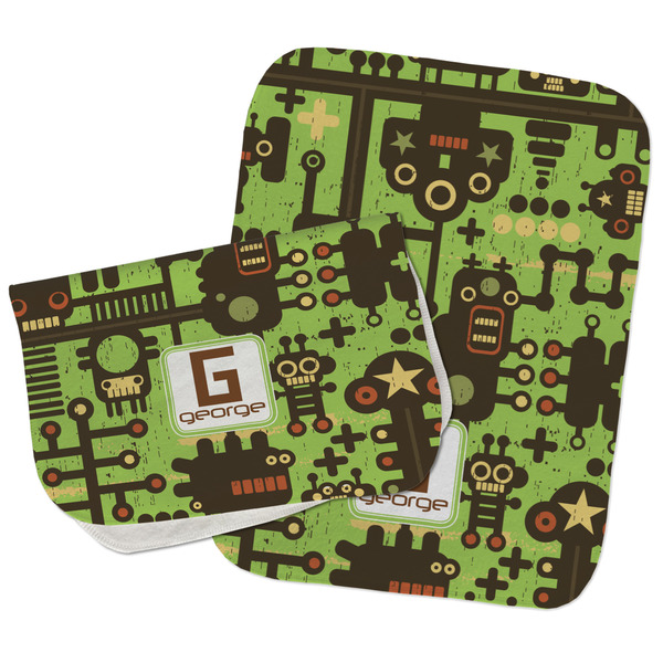 Custom Industrial Robot 1 Burp Cloths - Fleece - Set of 2 w/ Name and Initial