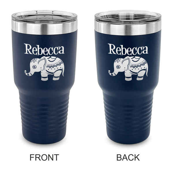 Custom Baby Elephant 30 oz Stainless Steel Tumbler - Navy - Double Sided (Personalized)