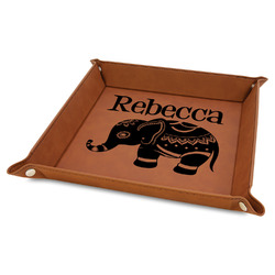 Baby Elephant 9" x 9" Leather Valet Tray w/ Name or Text