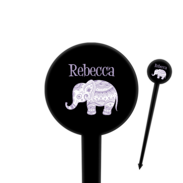 Custom Baby Elephant 4" Round Plastic Food Picks - Black - Double Sided (Personalized)