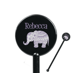 Baby Elephant 5.5" Round Plastic Stir Sticks - Black - Double Sided (Personalized)