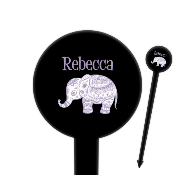 Custom Baby Elephant 6" Round Plastic Food Picks - Black - Single Sided (Personalized)