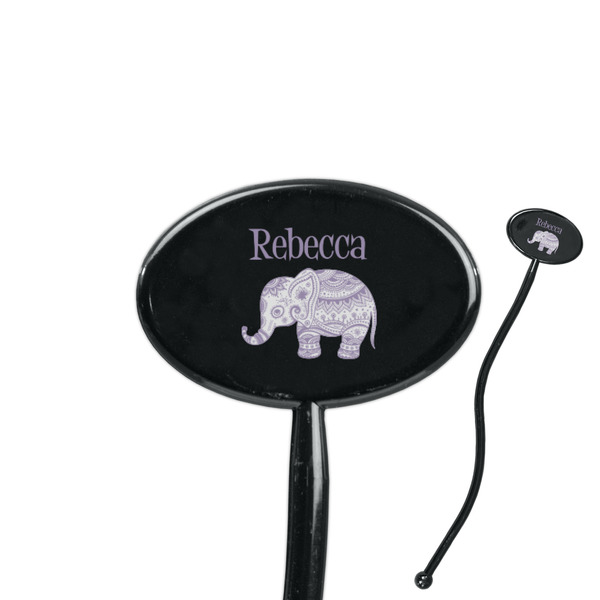 Custom Baby Elephant 7" Oval Plastic Stir Sticks - Black - Double Sided (Personalized)