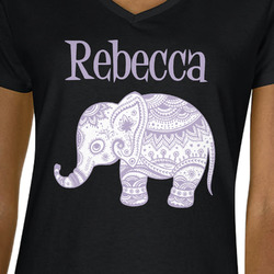 Baby Elephant Women's V-Neck T-Shirt - Black - Small (Personalized)