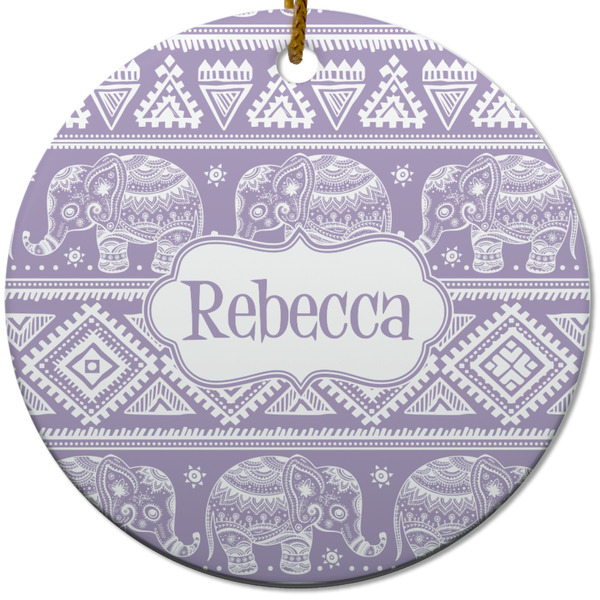 Custom Baby Elephant Round Ceramic Ornament w/ Name or Text