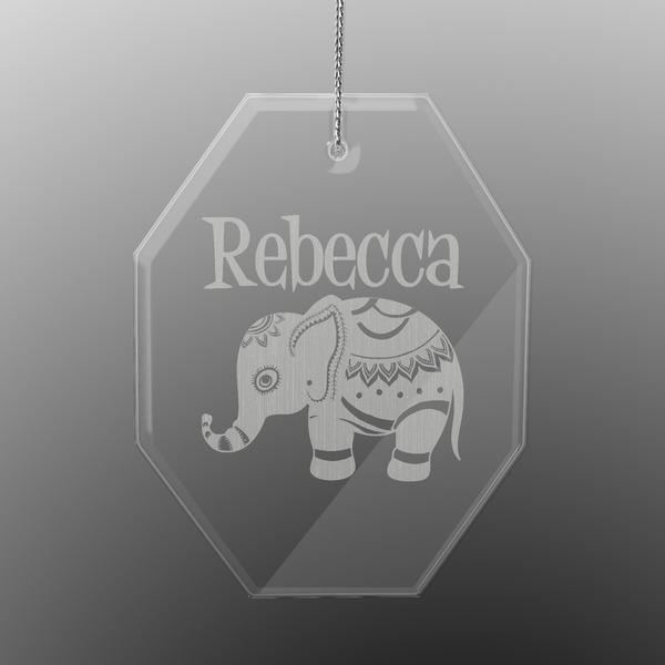 Custom Baby Elephant Engraved Glass Ornament - Octagon (Personalized)