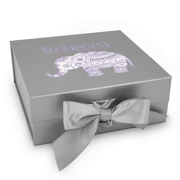 Custom Baby Elephant Gift Box with Magnetic Lid - Silver (Personalized)