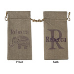 Baby Elephant Large Burlap Gift Bag - Front & Back (Personalized)