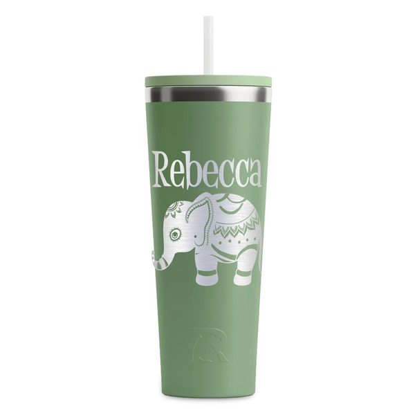 Custom Baby Elephant RTIC Everyday Tumbler with Straw - 28oz - Light Green - Double-Sided (Personalized)