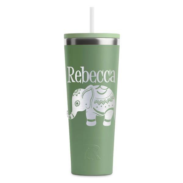 Custom Baby Elephant RTIC Everyday Tumbler with Straw - 28oz - Light Green - Single-Sided (Personalized)