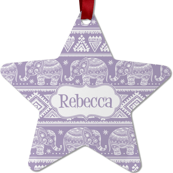 Custom Baby Elephant Metal Star Ornament - Double Sided w/ Name or Text