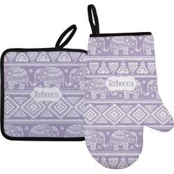 Baby Elephant Right Oven Mitt & Pot Holder Set w/ Name or Text