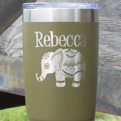 Baby Elephant 20 oz Stainless Steel Tumbler - Olive - Single Sided (Personalized)