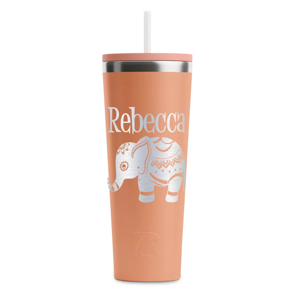 Custom Baby Elephant RTIC Everyday Tumbler with Straw - 28oz - Peach - Double-Sided (Personalized)