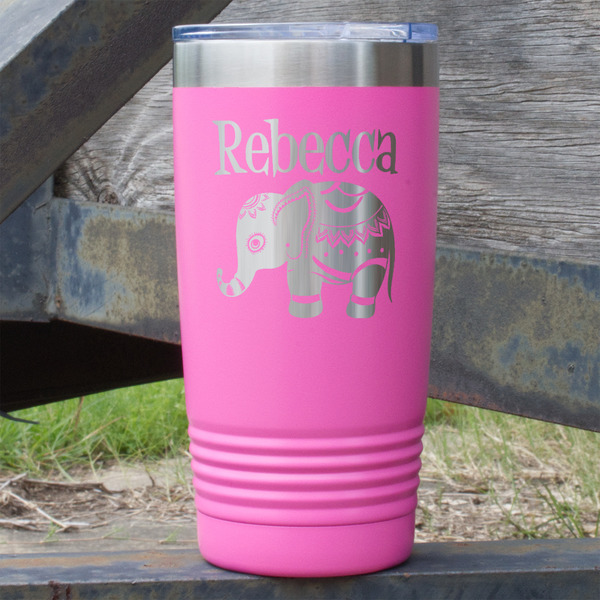 Custom Baby Elephant 20 oz Stainless Steel Tumbler - Pink - Double Sided (Personalized)