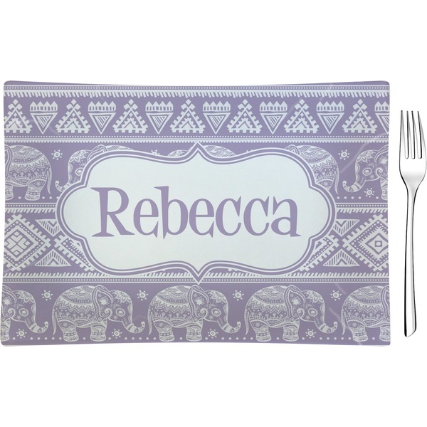 Custom Baby Elephant Rectangular Glass Appetizer / Dessert Plate - Single or Set (Personalized)