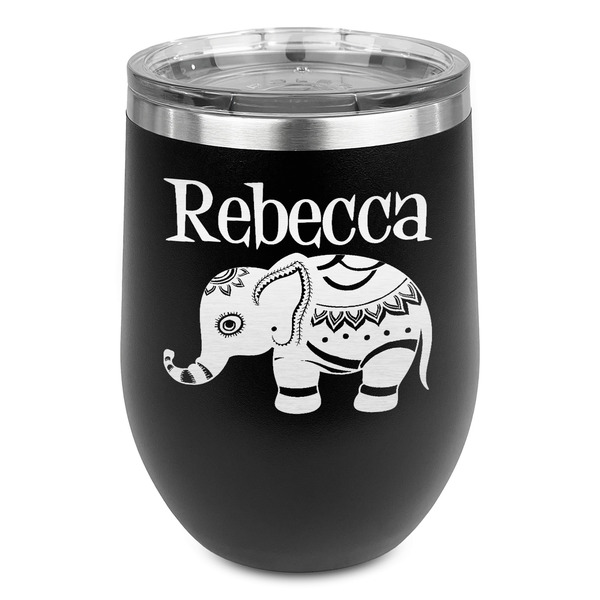 Custom Baby Elephant Stemless Stainless Steel Wine Tumbler - Black - Double Sided (Personalized)