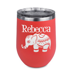 Baby Elephant Stemless Stainless Steel Wine Tumbler - Coral - Single Sided (Personalized)