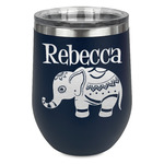 Baby Elephant Stemless Stainless Steel Wine Tumbler - Navy - Double Sided (Personalized)