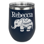 Baby Elephant Stemless Stainless Steel Wine Tumbler - Navy - Single Sided (Personalized)