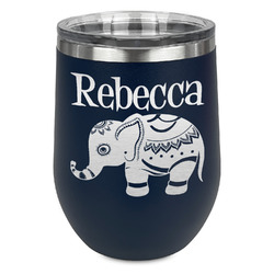 Baby Elephant Stemless Stainless Steel Wine Tumbler - Navy - Single Sided (Personalized)