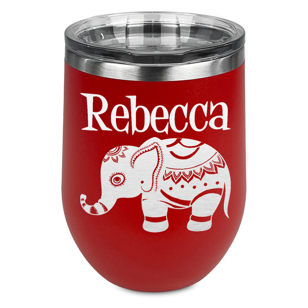 Custom Baby Elephant Stemless Stainless Steel Wine Tumbler - Red - Double Sided (Personalized)