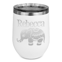 Baby Elephant Stemless Stainless Steel Wine Tumbler - White - Double Sided (Personalized)