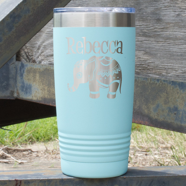 Custom Baby Elephant 20 oz Stainless Steel Tumbler - Teal - Double Sided (Personalized)