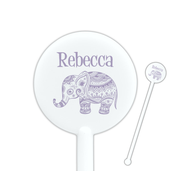 Custom Baby Elephant 5.5" Round Plastic Stir Sticks - White - Double Sided (Personalized)