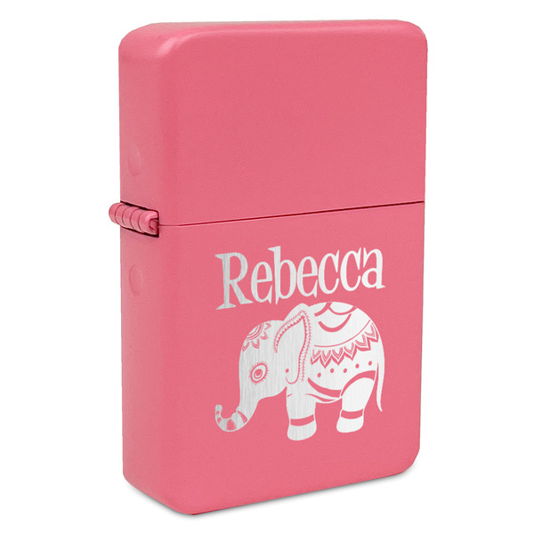 Custom Baby Elephant Windproof Lighter - Pink - Double Sided & Lid Engraved (Personalized)