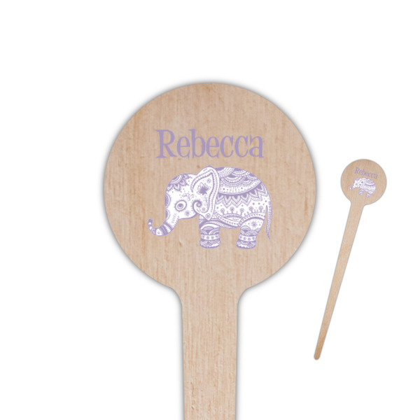 Custom Baby Elephant 4" Round Wooden Food Picks - Double Sided (Personalized)