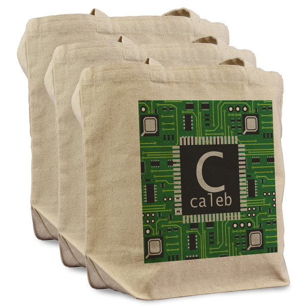 Custom Circuit Board Reusable Cotton Grocery Bags - Set of 3 (Personalized)