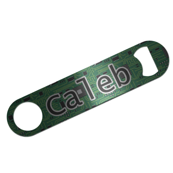 Custom Circuit Board Bar Bottle Opener - Silver w/ Name and Initial