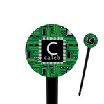 Circuit Board 4" Round Plastic Food Picks - Black - Single Sided (Personalized)