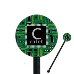 Circuit Board 5.5" Round Plastic Stir Sticks - Black - Single Sided (Personalized)