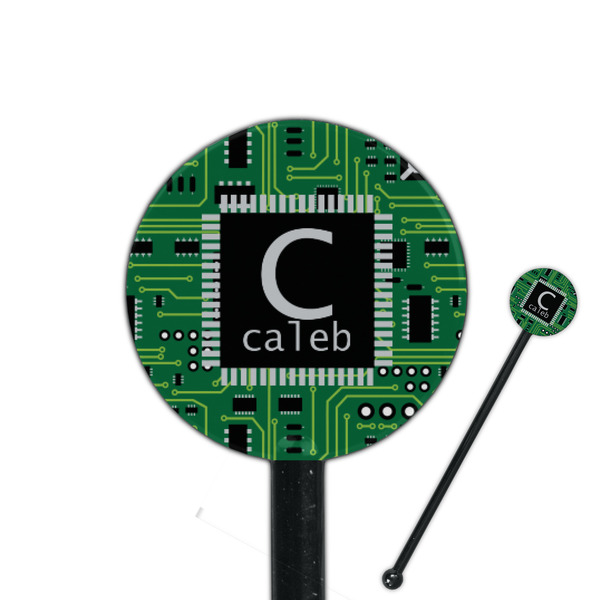 Custom Circuit Board 5.5" Round Plastic Stir Sticks - Black - Single Sided (Personalized)