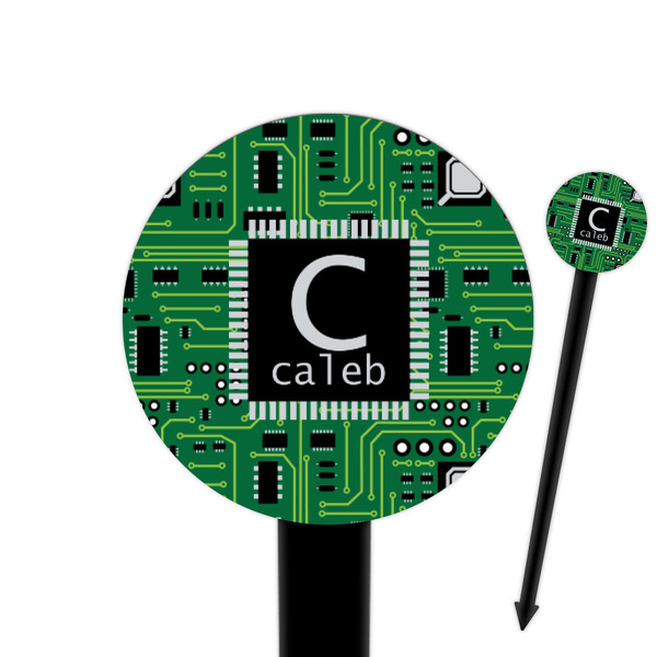 Custom Circuit Board 6" Round Plastic Food Picks - Black - Double Sided (Personalized)