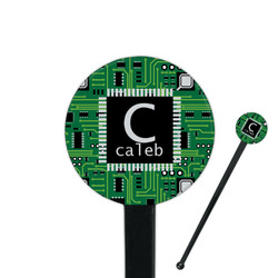 Circuit Board 7" Round Plastic Stir Sticks - Black - Double Sided (Personalized)