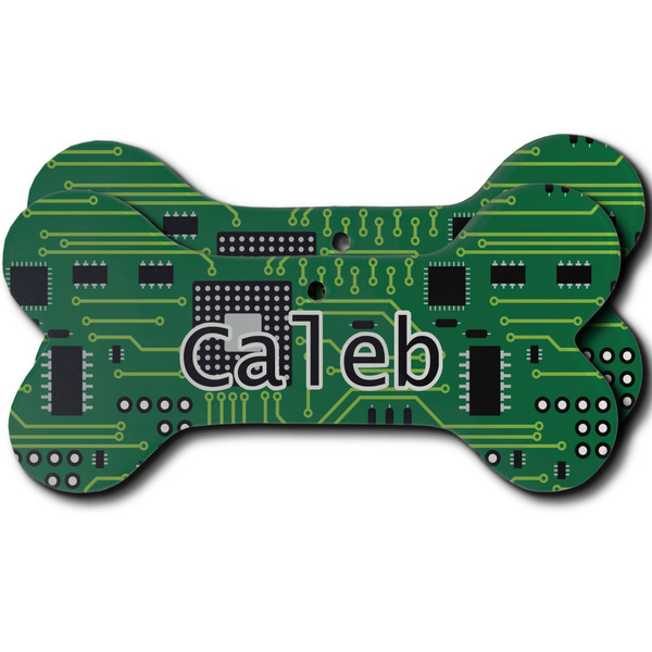 Custom Circuit Board Ceramic Dog Ornament - Front & Back w/ Name and Initial