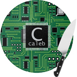 Circuit Board Round Glass Cutting Board - Medium (Personalized)