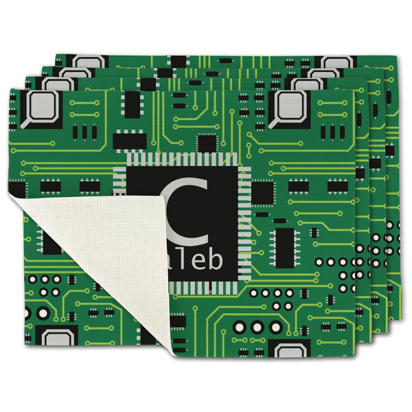 Custom Circuit Board Single-Sided Linen Placemat - Set of 4 w/ Name and Initial