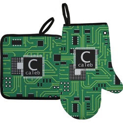 Circuit Board Right Oven Mitt & Pot Holder Set w/ Name and Initial