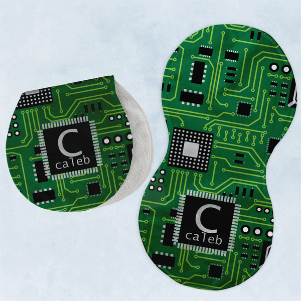 Custom Circuit Board Burp Pads - Velour - Set of 2 w/ Name and Initial