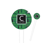 Circuit Board 4" Round Plastic Food Picks - White - Single Sided (Personalized)