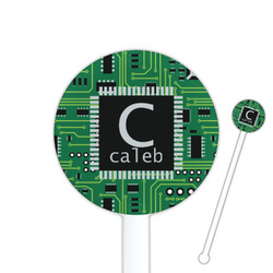 Circuit Board 5.5" Round Plastic Stir Sticks - White - Double Sided (Personalized)