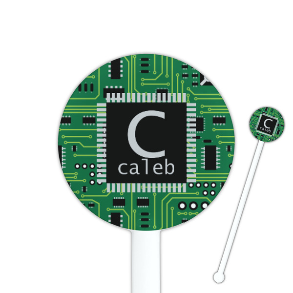 Custom Circuit Board 5.5" Round Plastic Stir Sticks - White - Single Sided (Personalized)