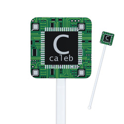 Circuit Board Square Plastic Stir Sticks - Single Sided (Personalized)