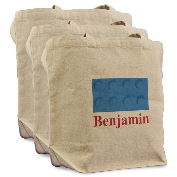 Custom Building Blocks Reusable Cotton Grocery Bags - Set of 3 (Personalized)